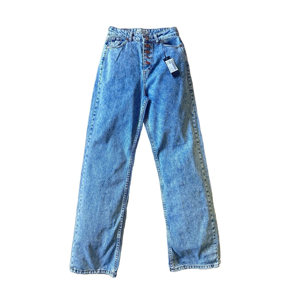 NWT Fame Istanbul Jeans Women's 29 (28" Waist) Button Fly Wide Bottoms Acid Wash